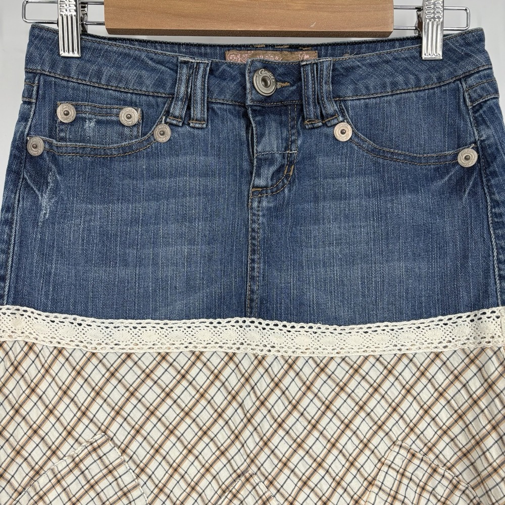 Y2K Candies Womens Jean Midi Skirt 3 Handkerchief Hem Boho Cowgirl Rodeo Indie‎ - Picture 2 of 8